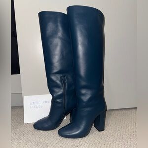 Sezane Amandine Denim Blue Leather Boots size 8